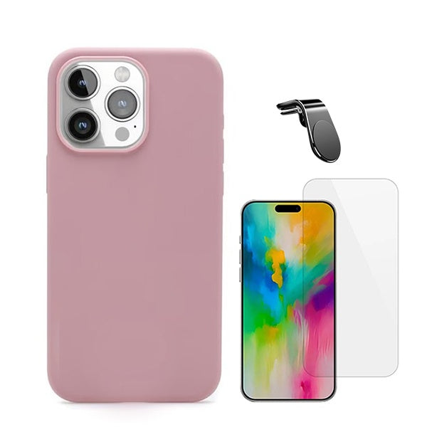 Kit Vidro Temperado Cleargorilasglass + Capa Proteção Traseira Silicone + Suporte Magnético L GIFT4ME Compativel Com Apple iPhone 16 Pro Max - Rosa