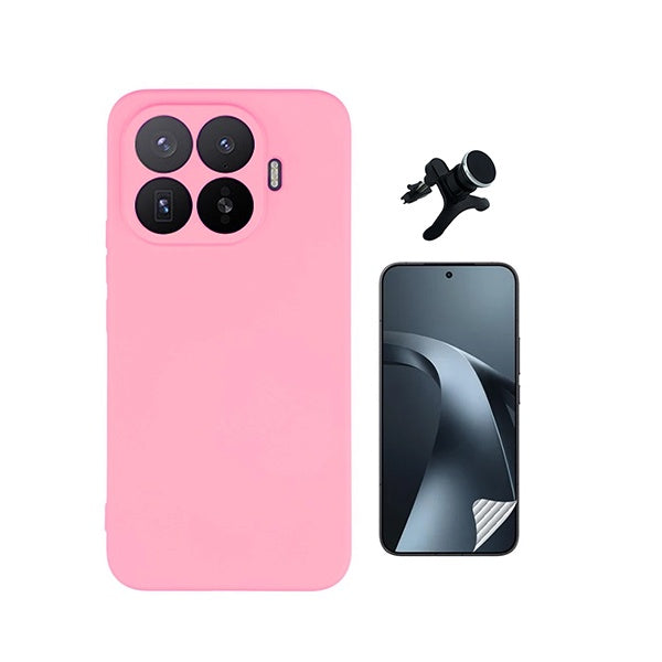 Kit Película Protectora de Hydrogel Frente + Capa Proteção Silicone + Suporte Reforçado de Carro GIFT4ME Para Xiaomi 17T Pro 5G - Rosa