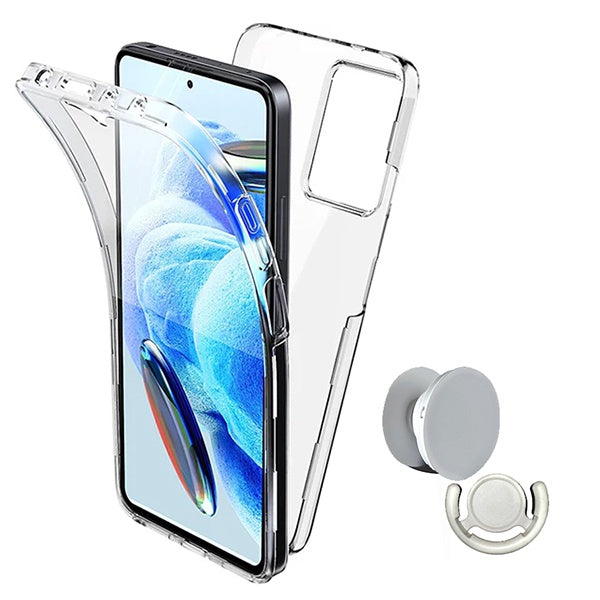Kit Capa 360° Proteção Frente e Verso + 1 Handholder + 1 Suporte Handholder Branco GIFT4ME Para Xiaomi 14T - Transparente/Branco