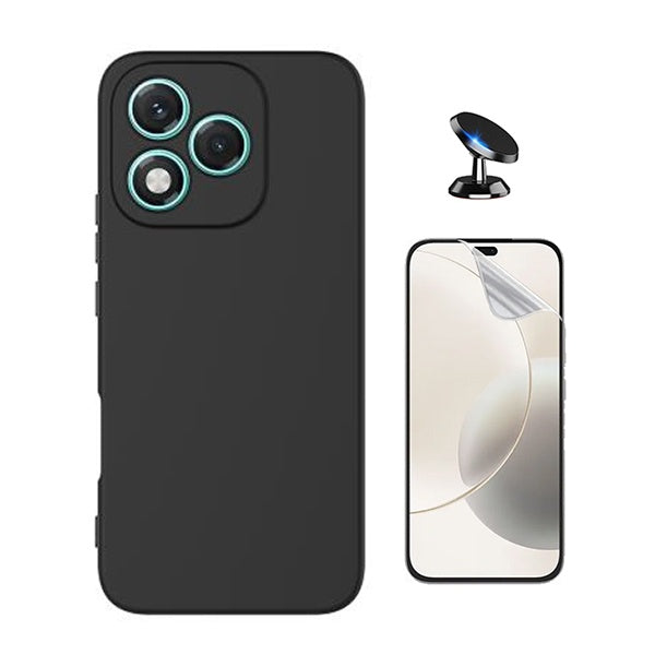 Kit Película Protectora de Hydrogel Frente + Capa Proteção Silicone + Suporte Magnético GIFT4ME Para Honor 400 Lite - Preto