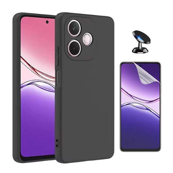 Kit Película Protectora de Hydrogel Frente + Capa Proteção Silicone + Suporte Magnético GIFT4ME Para Oppo A5 Pro 5G - Preto