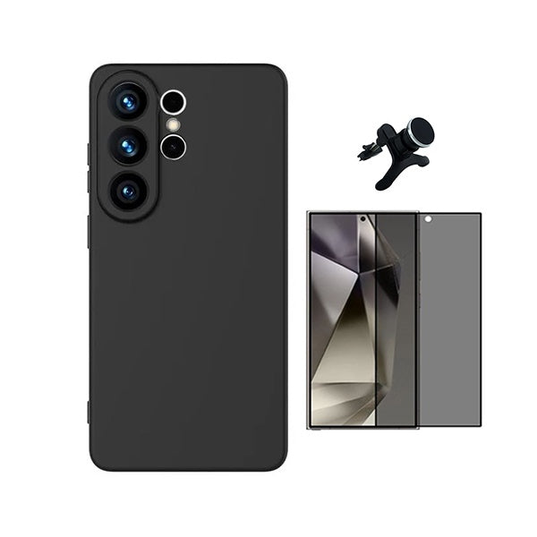 Kit Película de Vidro Temperado Privacidade + Capa Proteção Silicone + Suporte Reforçado de Carro  GIFT4ME Para Samsung Galaxy S26 Ultra - Preto