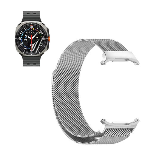 Kit Bracelete Milanese Com Fecho Magnético + Pelicula de Hydrogel GIFT4ME Compativel Com Samsung Galaxy Watch Ultra LTE 47mm - Cinza / Transparente