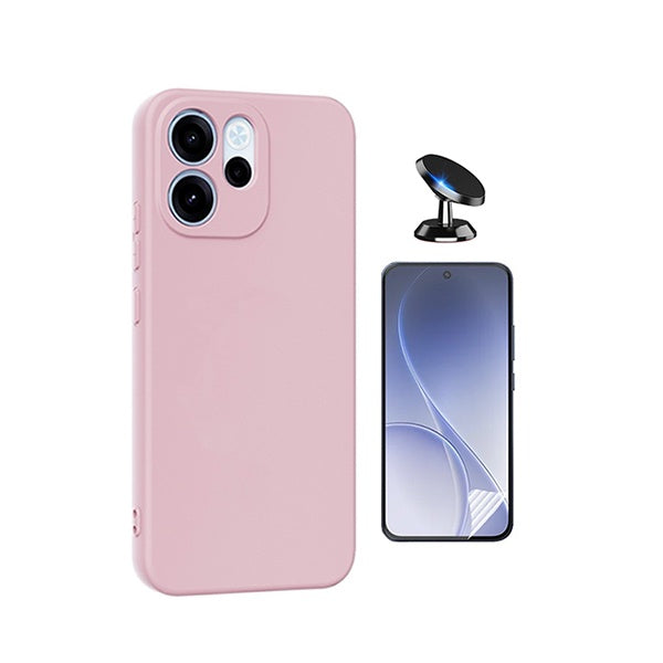 Kit Película Protectora de Hydrogel Frente + Capa Proteção Silicone + Suporte Magnético GIFT4ME Para Oppo Reno15 F - Rosa