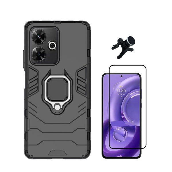 Kit Película de Vidro Temperado Gorilasglass + Capa de Proteção Militar Magnética + Suporte Magnético Com Pernas GIFT4ME Compativel Com Xiaomi Poco M6 4G - Preto