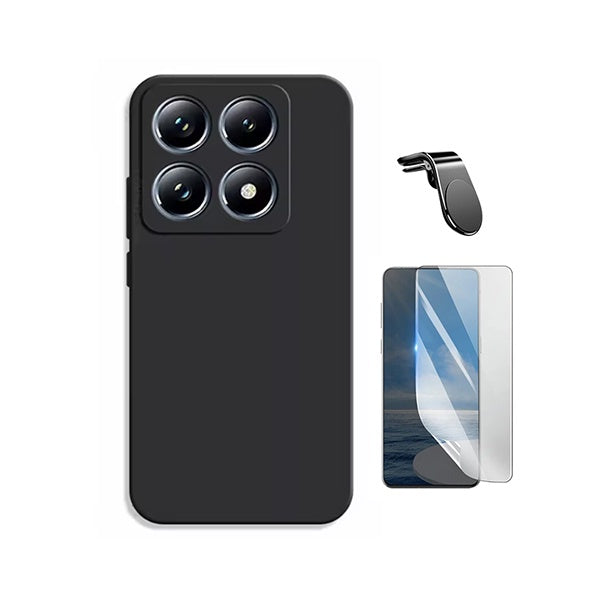 Kit Película Protectora de Hydrogel Frente + Capa Proteção Silicone + Suporte Magnético L GIFT4ME Para Xiaomi 15T 5G - Preto