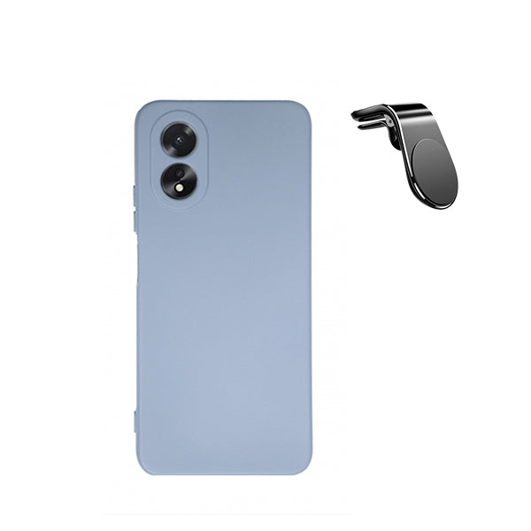 Kit Suporte de Carro Magnético L + Capa Proteção Traseira Silicone GIFT4ME para Oppo A18 - Azul Claro