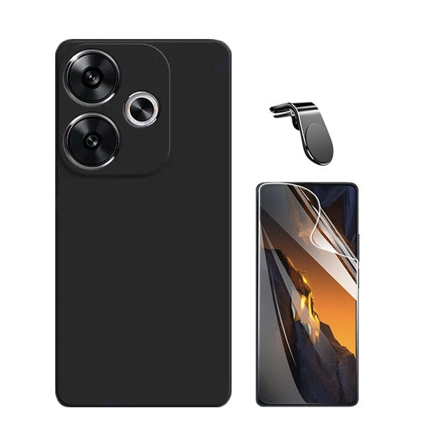 Kit Película Protectora de Hydrogel Frente + Capa Proteção Traseira Silicone + Suporte Magnético L GIFT4ME Compativel Com Xiaomi Poco F6 - Preto