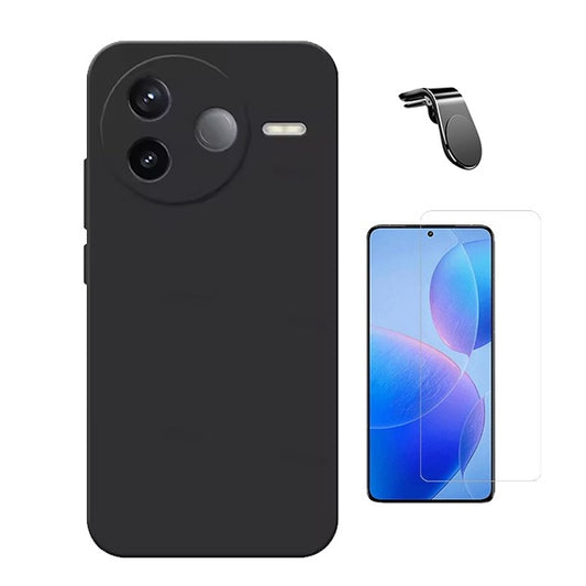 Kit Vidro Temperado Cleargorilasglass + Capa Proteção Silicone + Suporte Magnético L GIFT4ME Para Xiaomi Poco F7 Ultra - Preto