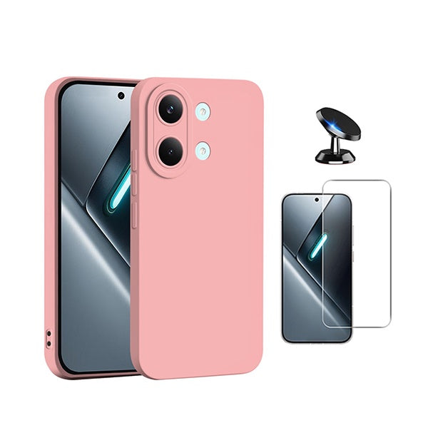 Kit Vidro Temperado Cleargorilasglass + Capa Proteção Silicone + Suporte de Carro GIFT4ME Para Xiaomi Poco X8 Pro Max - Rosa
