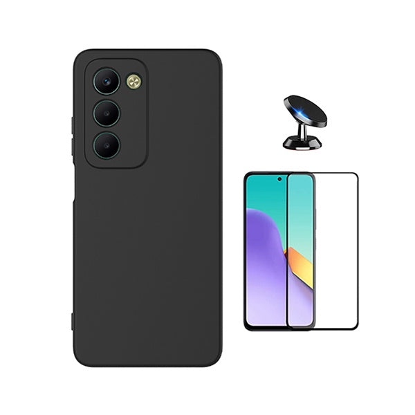 Kit Película de Vidro Temperado Gorilasglass + Capa Proteção Silicone + Suporte Magnético GIFT4ME Para Xiaomi Redmi 15 4G - Preto