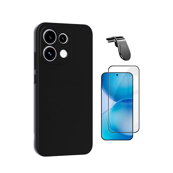 Kit Película de Vidro Temperado Gorilasglass + Capa Proteção Silicone + Suporte Magnético L GIFT4ME Para Oppo Reno16 F 5G - Preto