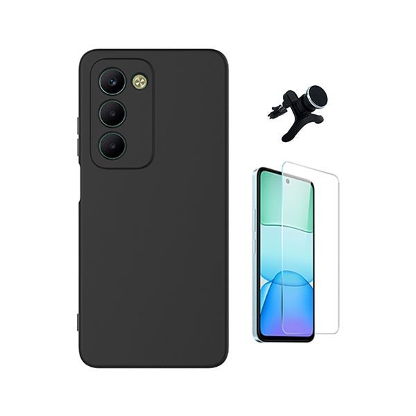 Kit Vidro Temperado Cleargorilasglass + Capa Proteção Silicone +  Suporte Reforçado de Carro GIFT4ME Para Xiaomi Redmi 15 - Preto