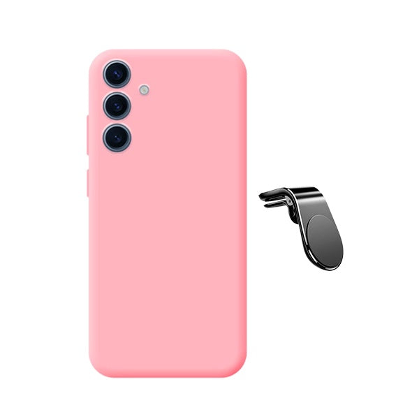 Kit Suporte de Carro Magnético L + Capa Proteção Silicone GIFT4ME Para Samsung Galaxy S25 FE - Rosa