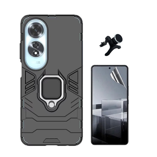 Kit Película Protectora de Hydrogel Frente + Capa de Proteção Militar Magnética + Suporte Magnético Com Pernas GIFT4ME Compativel Com Oppo A60 - Preto