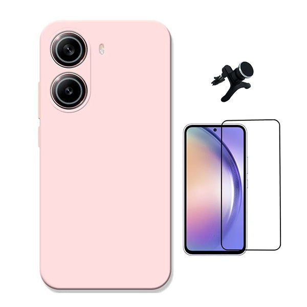 Kit Película de Vidro Temperado Gorilasglass + Capa Proteção Silicone + Suporte Reforçado de Carro GIFT4ME Para Xiaomi Poco X7 Pro - Rosa