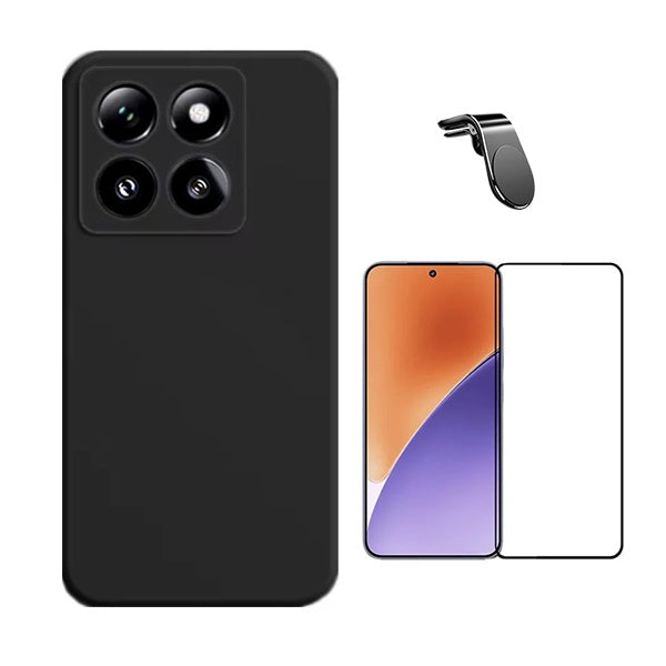 Kit Película de Vidro Temperado Gorilasglass + Capa Proteção Silicone + Suporte Magnético L Gift4Me Para Xiaomi 15 - Preto