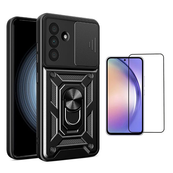 Kit Película de Vidro Temperado Gorilasglass + Capa de Proteção Militar Magnética Janela GIFT4ME Para Samsung Galaxy A56  - Preto