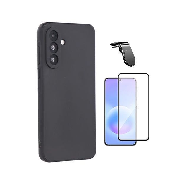Kit Película de Vidro Temperado Gorilasglass + Capa Proteção Silicone + Suporte Magnético L GIFT4ME Para Samsung Galaxy A27 5G - Preto