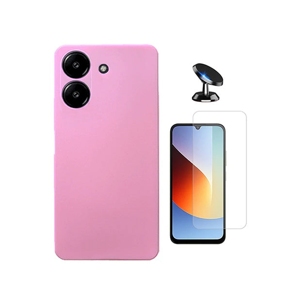 Kit Vidro Temperado Cleargorilasglass + Capa Proteção Silicone + Suporte de Carro GIFT4ME Para Xiaomi Redmi A7 4G - Rosa