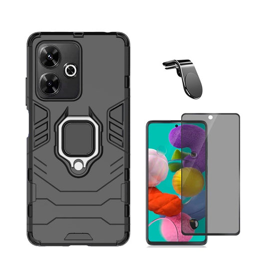 Kit Película de Vidro Temperado Privacidade + Capa de Proteção Militar Magnética + Suporte de Carro Magnético L GIFT4ME Compativel Com Xiaomi Redmi 13 - Preto