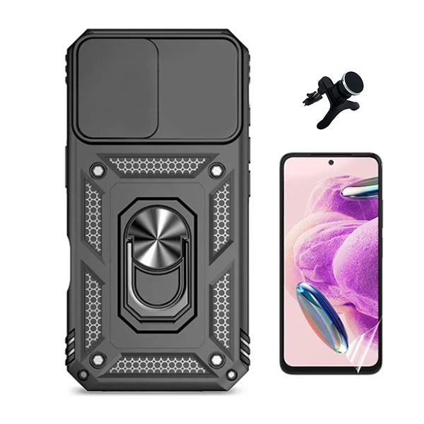 Kit Película Protectora de Hydrogel Frente + Capa de Proteção Militar Magnética Janela + Suporte Magnético Com Pernas  GIFT4ME Para Xiaomi Redmi Note 13 4G - Preto