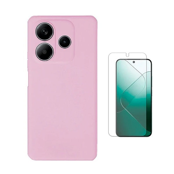 Kit Película Protectora de Hydrogel Frente + Capa Proteção Silicone Gift4Me Para Xiaomi Redmi Note 14 4G - Rosa