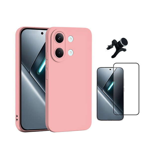 Kit Película de Vidro Temperado Gorilasglass + Capa Proteção Silicone + Suporte Reforçado de Carro GIFT4ME Para Xiaomi Poco X8 Pro Max 5G - Rosa