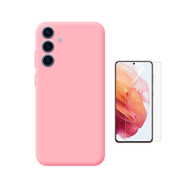 Kit Película Protectora de Hydrogel Frente + Capa Proteção Silicone GIFT4ME Para Samsung Galaxy S25 FE - Rosa