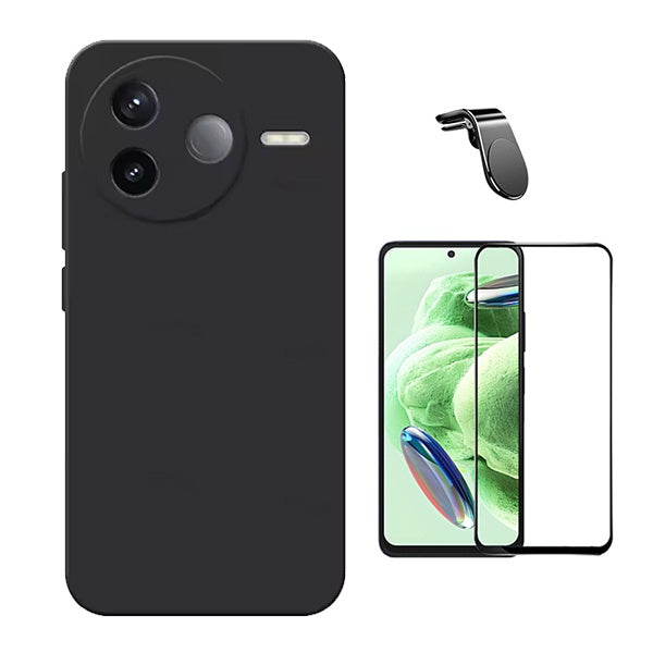Kit Película de Vidro Temperado Gorilasglass + Capa Proteção Silicone + Suporte Magnético L GIFT4ME Para Xiaomi Poco F7 Pro - Preto