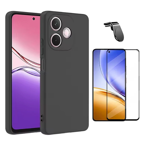 Kit Película de Vidro Temperado Gorilasglass + Capa Proteção Silicone + Suporte Magnético L GIFT4ME Para Oppo A5 Pro 5G - Preto