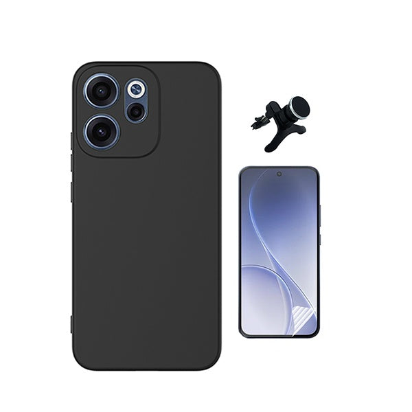Kit Película Protectora de Hydrogel Frente + Capa Proteção Silicone + Suporte Reforçado de Carro GIFT4ME Para Oppo Reno15 F - Preto