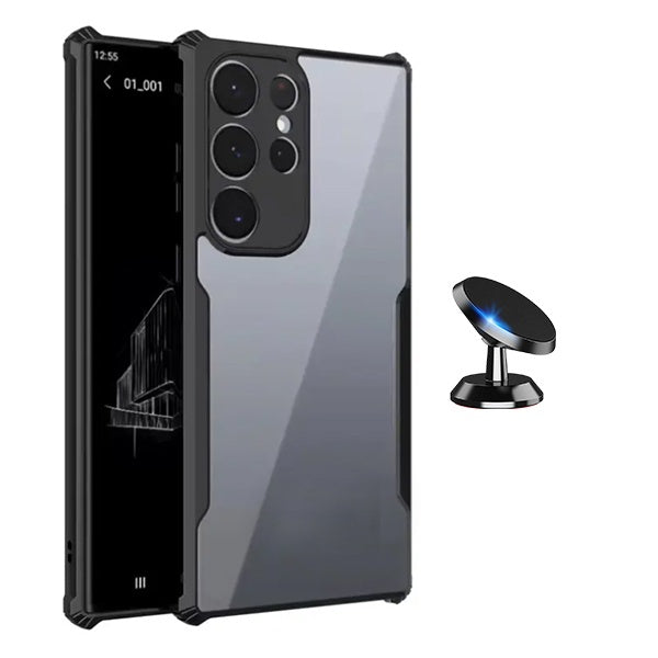 Kit Capa Traseira Fumê Rígida + Suporte Magnético GIFT4ME Para Samsung Galaxy S22 Ultra 5G - Preto
