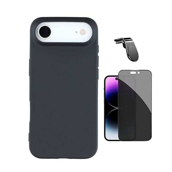 Kit Película de Vidro Temperado Privacidade + Capa Proteção Silicone + Suporte Magnético L GIFT4ME Para Apple iPhone 17 Air - Preto