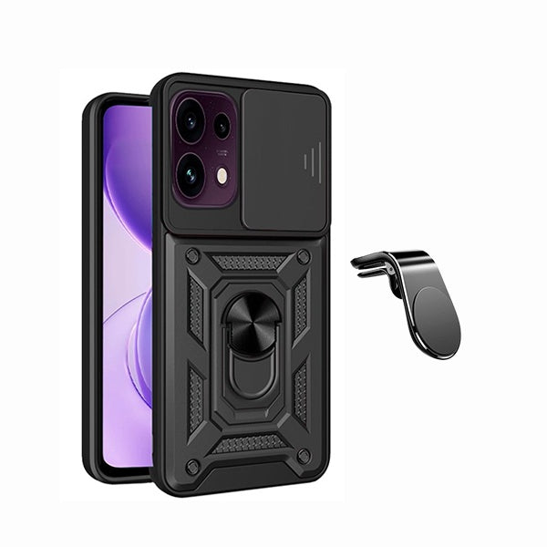 Kit Suporte de Carro Magnético L + Capa de Proteção Militar Magnética Janela Deslizante GIFT4ME Para Oppo Reno16 F 5G - Preto