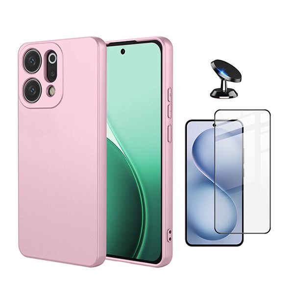 Kit Película de Vidro Temperado Gorilasglass Curvado + Capa Proteção Silicone + Suporte Magnético GIFT4ME Para Oppo Reno14 - Rosa