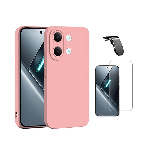 Kit Vidro Temperado Cleargorilasglass + Capa Proteção Silicone + Suporte Magnético L GIFT4ME Para Xiaomi Poco X8 Pro Max - Rosa