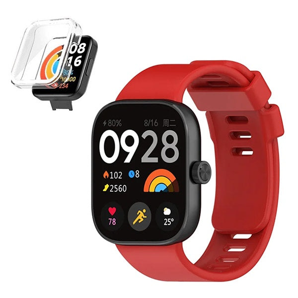 Kit Capa de Proteção + Bracelete Silicone GIFT4ME Compativel Com Xiaomi Redmi Watch 4 - Vermelho