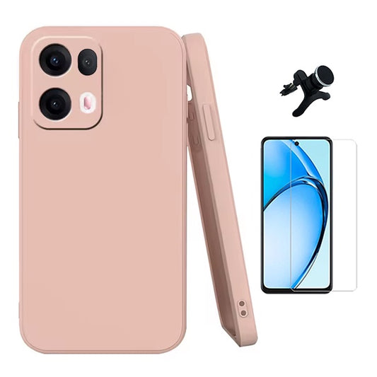 Kit Vidro Temperado Cleargorilasglass + Capa Proteção Silicone +  Suporte Reforçado de Carro GIFT4ME Para Oppo Reno13 Pro - Rosa
