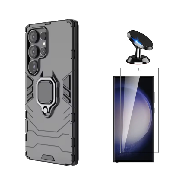 Kit Vidro Temperado Cleargorilasglass + Capa de Proteção Militar Magnética + Suporte Magnético GIFT4ME Para Samsung Galaxy S25 Ultra - Preto
