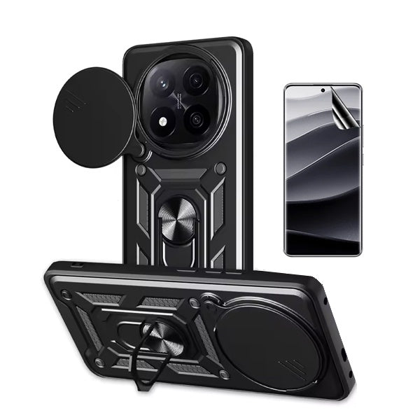 Kit Película Protectora de Hydrogel Frente + Capa de Proteção Militar Magnética Janela Gift4Me Para Xiaomi Redmi Note 14 Pro + Plus - Preto