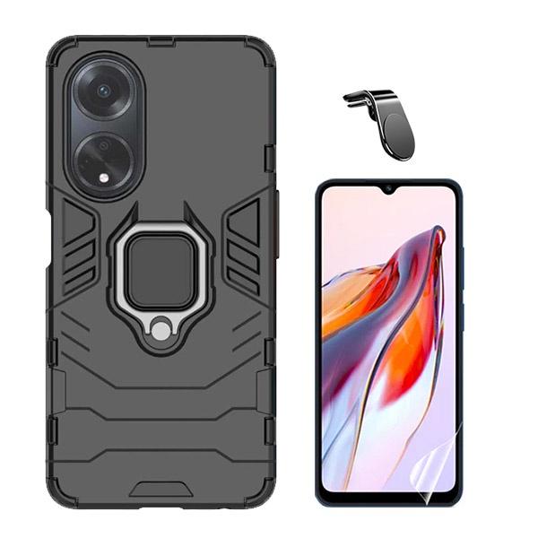 Kit Película ProtectOra de Hydrogel Frente + Capa de Proteção Militar Magnética + Suporte Magnético L GIFT4ME para Oppo A18 - Preto