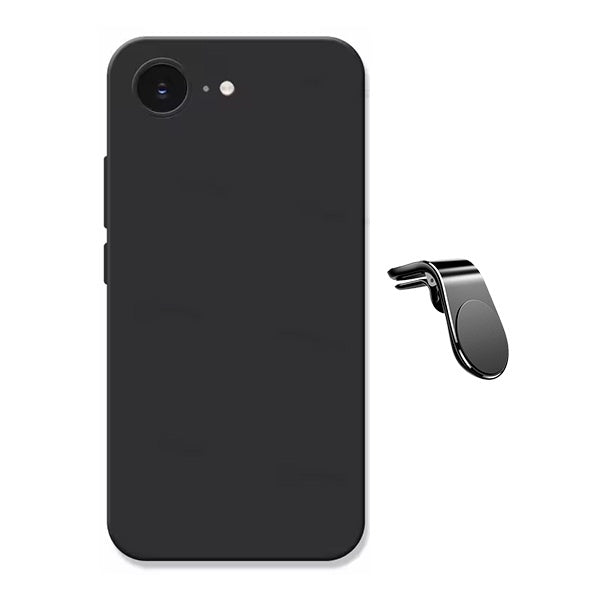 Kit Suporte de Carro Magnético L + Capa Proteção Silicone GIFT4ME Para Apple iPhone 16e - Preto