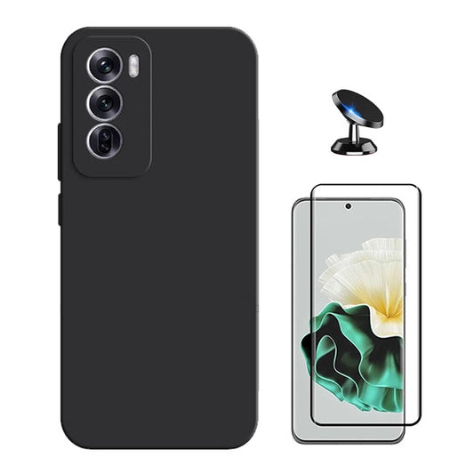 Kit Película de Vidro Temperado Gorilasglass + Capa Proteção Traseira Silicone + Suporte Magnético GIFT4ME Compativel Com Oppo Reno12 Pro - Preto