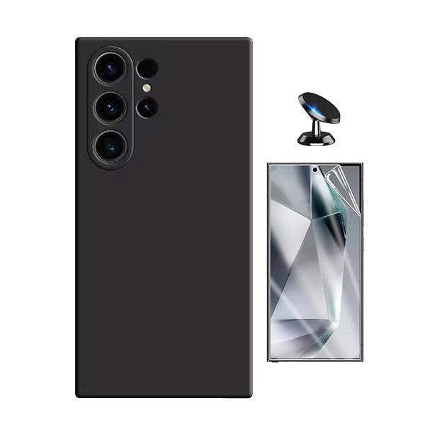 Kit Película Protectora de Hydrogel Frente + Capa Proteção Silicone + Suporte Magnético Gift4Me Para Samsung Galaxy S25 Ultra - Preto