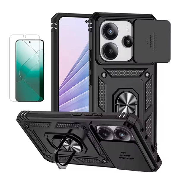 Kit Película Protectora de Hydrogel Frente + Capa de Proteção Militar Magnética Janela Gift4Me Para Xiaomi Redmi Note 14 5G - Preto