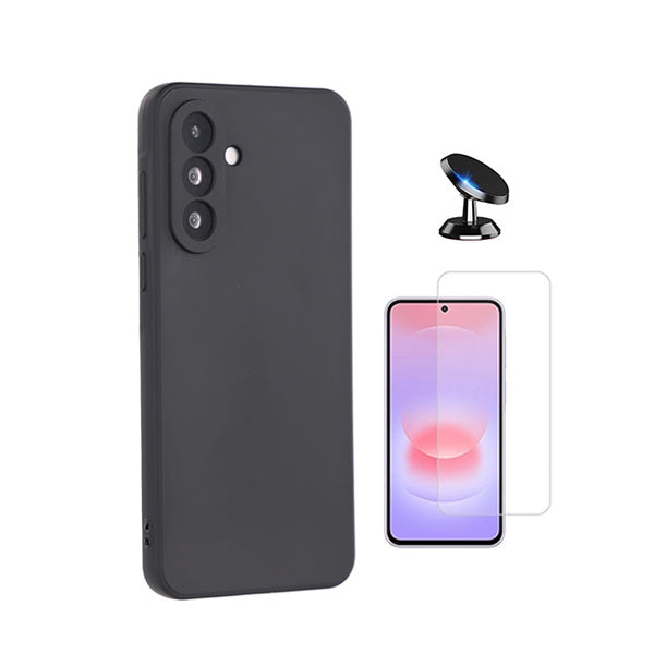Kit Vidro Temperado Cleargorilasglass + Capa Proteção Silicone + Suporte de Carro GIFT4ME Para Samsung Galaxy A27 - Preto