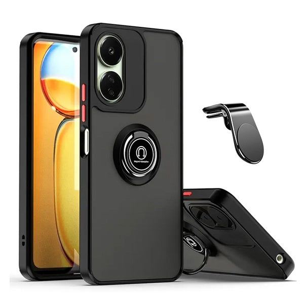 Kit Capa Anti-Impacto Clear com Anel + Suporte Magnético L GIFT4ME Para Oppo A1 5G - Transparente/Preto