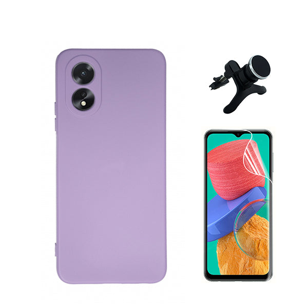 Kit Película ProtectOra de Hydrogel Frente + Capa Proteção Traseira Silicone + Suporte Magnético Com Pernas GIFT4ME para Oppo A18 - Roxo