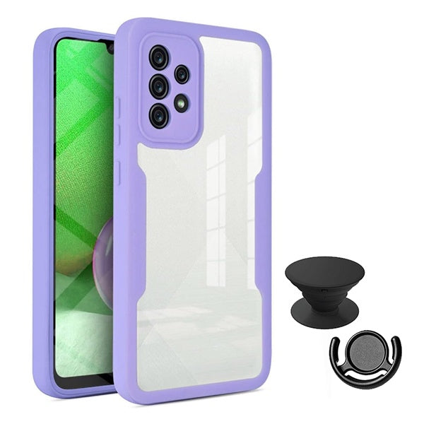 Kit Capa 360° Proteção Frente e Verso + 1 Handholder + 1 Suporte Handholder Preto Gift4Me Para Samsung Galaxy A13 - Roxo
